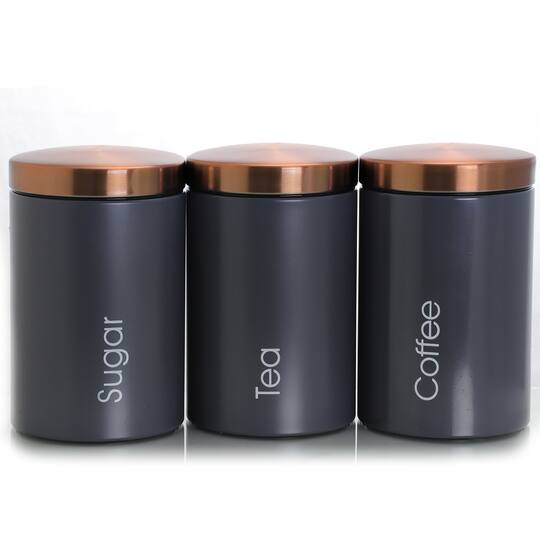 MegaChef Essential Kitchen Storage Matte Gray 3 Piece Sugar, Coffee & Tea Canister Set